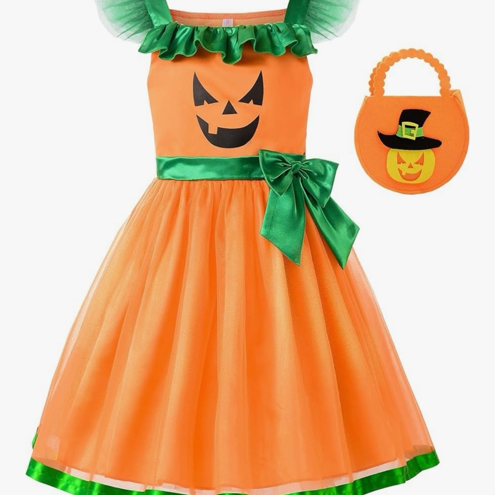 Festive‎ Pumpkin Costume for Kids - Orange and Green